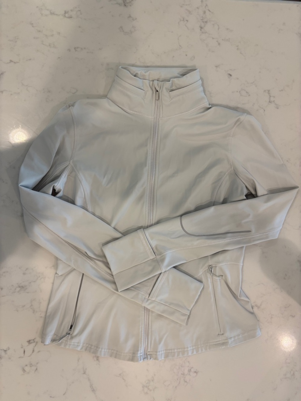 Light Gray Women's Zip-Up Active Jacket With Optional Hood
